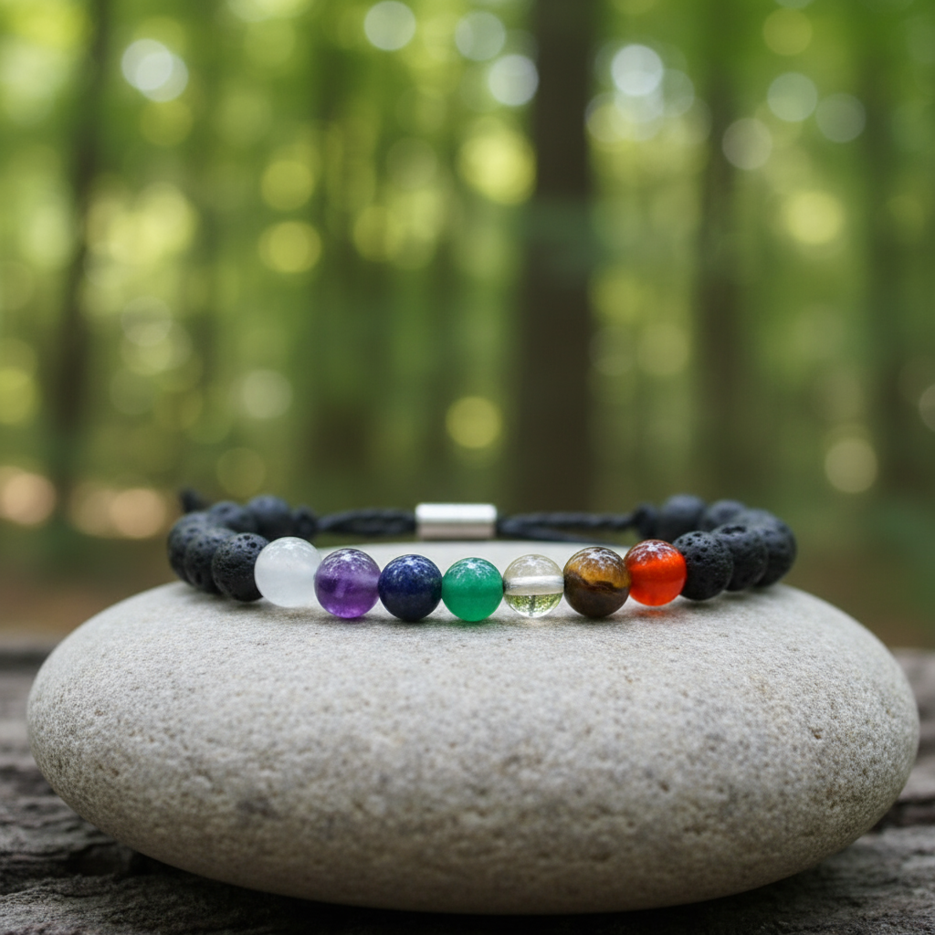 Manilla chakras con piedra volcánica - Imagen 2